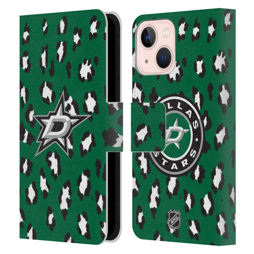 NHL Dallas Stars Leopard Patten Leather Book Wallet Case Cover For Apple iPhone 13 Mini