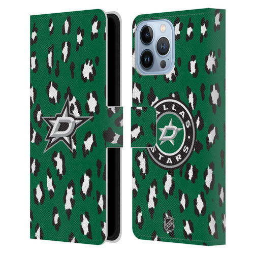 NHL Dallas Stars Leopard Patten Leather Book Wallet Case Cover For Apple iPhone 13 Pro Max