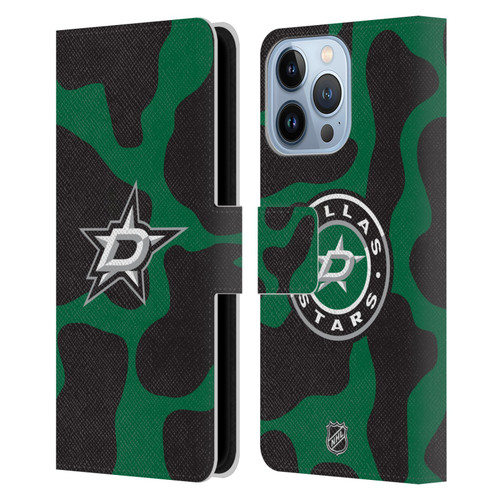 NHL Dallas Stars Cow Pattern Leather Book Wallet Case Cover For Apple iPhone 13 Pro