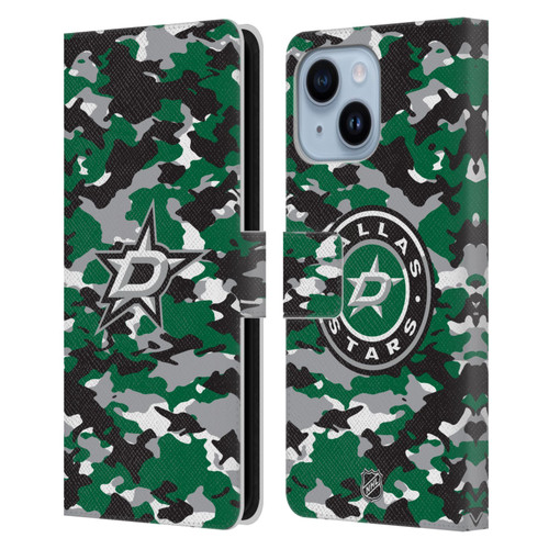 NHL Dallas Stars Camouflage Leather Book Wallet Case Cover For Apple iPhone 14 Plus