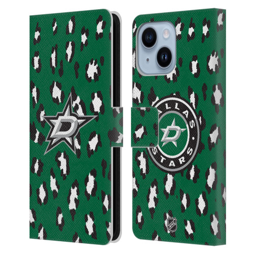 NHL Dallas Stars Leopard Patten Leather Book Wallet Case Cover For Apple iPhone 14 Plus