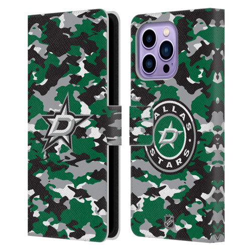 NHL Dallas Stars Camouflage Leather Book Wallet Case Cover For Apple iPhone 14 Pro Max