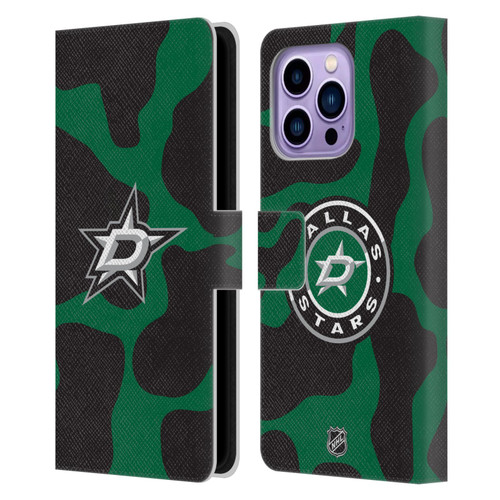 NHL Dallas Stars Cow Pattern Leather Book Wallet Case Cover For Apple iPhone 14 Pro Max