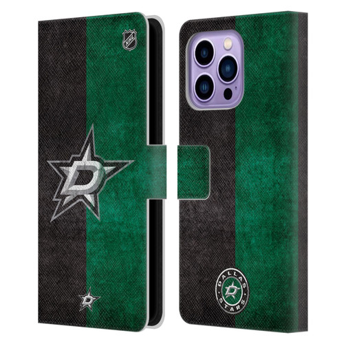 NHL Dallas Stars Half Distressed Leather Book Wallet Case Cover For Apple iPhone 14 Pro Max