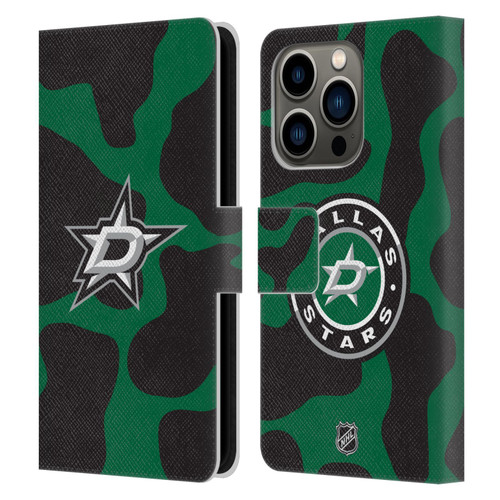 NHL Dallas Stars Cow Pattern Leather Book Wallet Case Cover For Apple iPhone 14 Pro