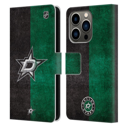 NHL Dallas Stars Half Distressed Leather Book Wallet Case Cover For Apple iPhone 14 Pro