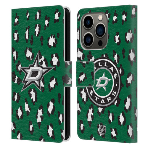 NHL Dallas Stars Leopard Patten Leather Book Wallet Case Cover For Apple iPhone 14 Pro