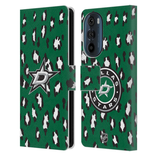 NHL Dallas Stars Leopard Patten Leather Book Wallet Case Cover For Motorola Edge 30