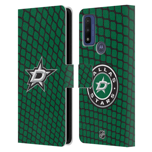 NHL Dallas Stars Net Pattern Leather Book Wallet Case Cover For Motorola G Pure