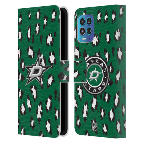 NHL Dallas Stars Leopard Patten Leather Book Wallet Case Cover For Motorola Moto G100