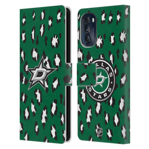 NHL Dallas Stars Leopard Patten Leather Book Wallet Case Cover For Motorola Moto G (2022)