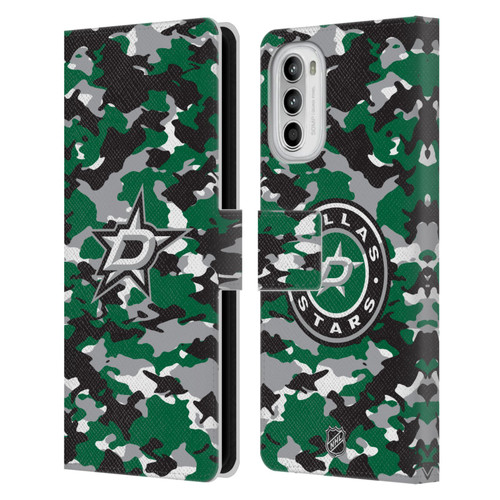 NHL Dallas Stars Camouflage Leather Book Wallet Case Cover For Motorola Moto G52