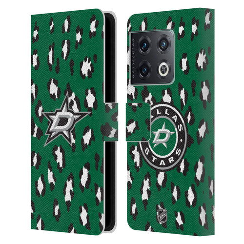 NHL Dallas Stars Leopard Patten Leather Book Wallet Case Cover For OnePlus 10 Pro