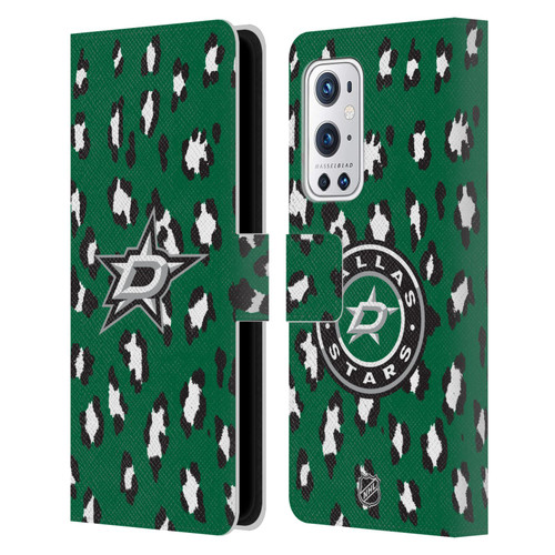NHL Dallas Stars Leopard Patten Leather Book Wallet Case Cover For OnePlus 9 Pro