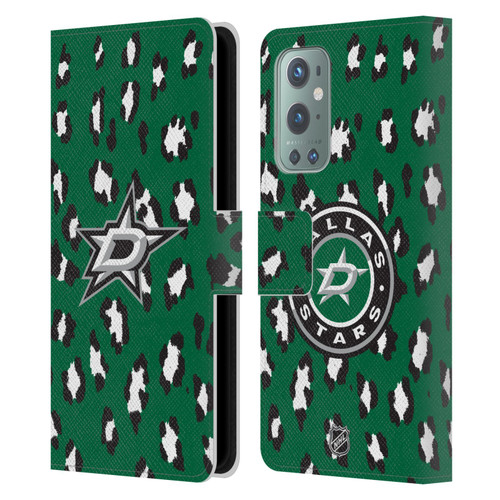 NHL Dallas Stars Leopard Patten Leather Book Wallet Case Cover For OnePlus 9