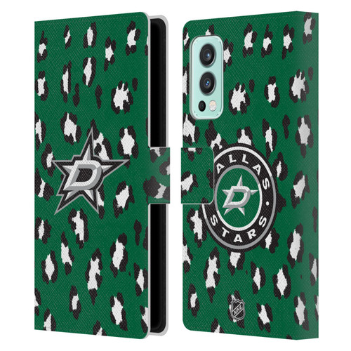 NHL Dallas Stars Leopard Patten Leather Book Wallet Case Cover For OnePlus Nord 2 5G