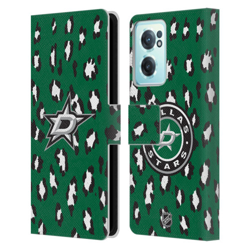 NHL Dallas Stars Leopard Patten Leather Book Wallet Case Cover For OnePlus Nord CE 2 5G