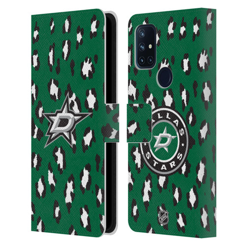 NHL Dallas Stars Leopard Patten Leather Book Wallet Case Cover For OnePlus Nord N10 5G