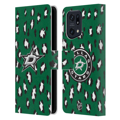NHL Dallas Stars Leopard Patten Leather Book Wallet Case Cover For OPPO Find X5 Pro