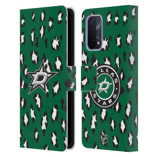 NHL Dallas Stars Leopard Patten Leather Book Wallet Case Cover For OPPO A54 5G