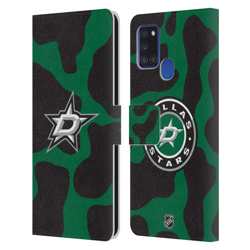 NHL Dallas Stars Cow Pattern Leather Book Wallet Case Cover For Samsung Galaxy A21s (2020)