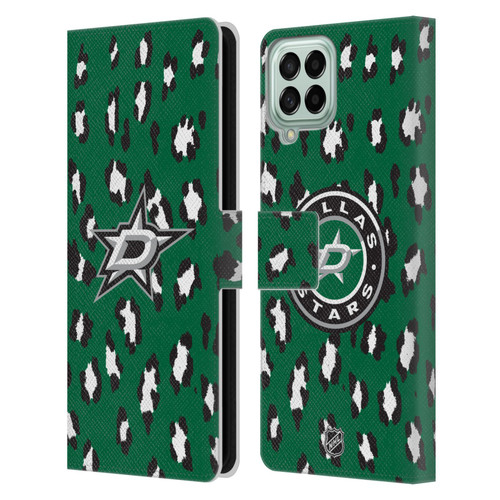 NHL Dallas Stars Leopard Patten Leather Book Wallet Case Cover For Samsung Galaxy M53 (2022)