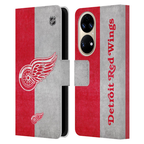 NHL Detroit Red Wings Half Distressed Leather Book Wallet Case Cover For Huawei P50