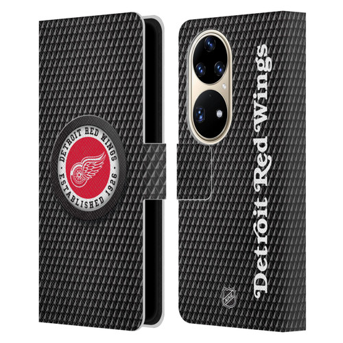 NHL Detroit Red Wings Puck Texture Leather Book Wallet Case Cover For Huawei P50 Pro