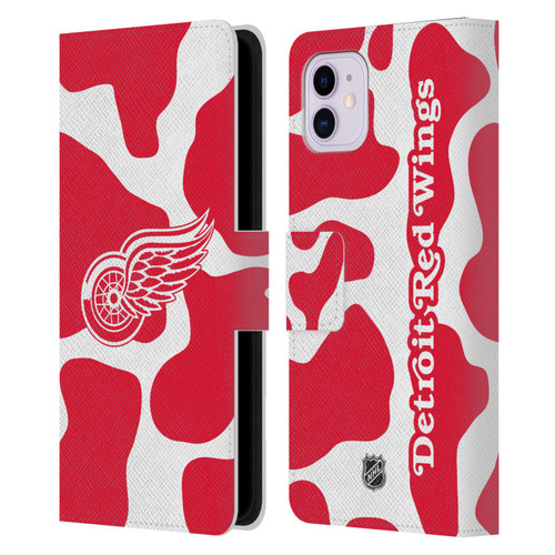 NHL Detroit Red Wings Cow Pattern Leather Book Wallet Case Cover For Apple iPhone 11