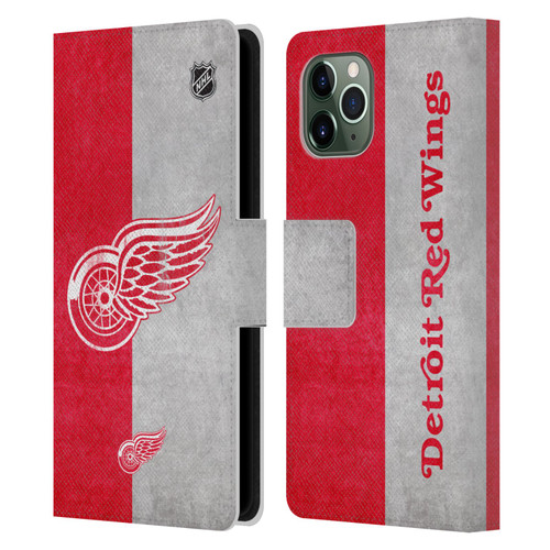 NHL Detroit Red Wings Half Distressed Leather Book Wallet Case Cover For Apple iPhone 11 Pro
