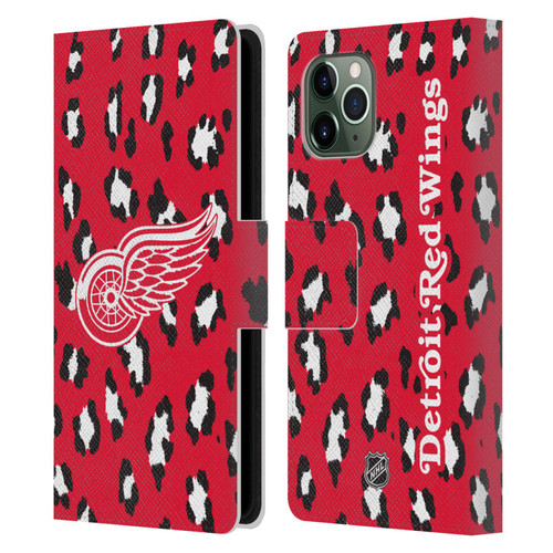 NHL Detroit Red Wings Leopard Patten Leather Book Wallet Case Cover For Apple iPhone 11 Pro