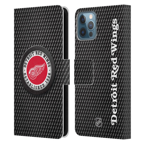 NHL Detroit Red Wings Puck Texture Leather Book Wallet Case Cover For Apple iPhone 12 / iPhone 12 Pro