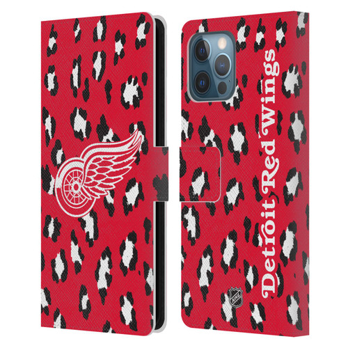 NHL Detroit Red Wings Leopard Patten Leather Book Wallet Case Cover For Apple iPhone 12 Pro Max