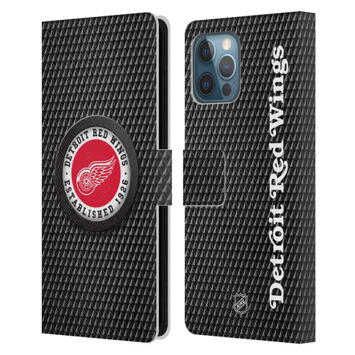 NHL Detroit Red Wings Puck Texture Leather Book Wallet Case Cover For Apple iPhone 12 Pro Max