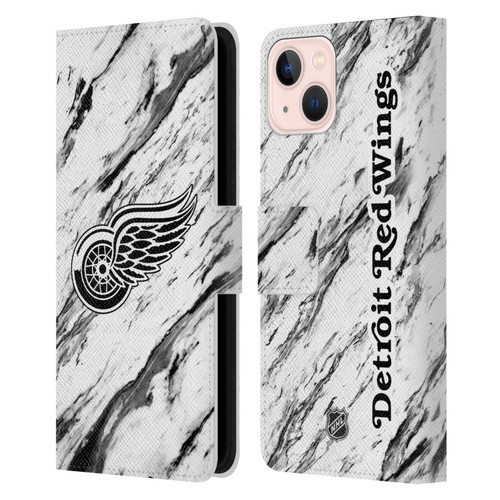 NHL Detroit Red Wings Marble Leather Book Wallet Case Cover For Apple iPhone 13