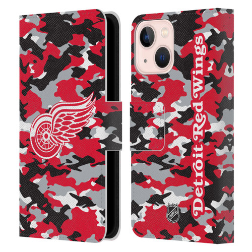 NHL Detroit Red Wings Camouflage Leather Book Wallet Case Cover For Apple iPhone 13 Mini