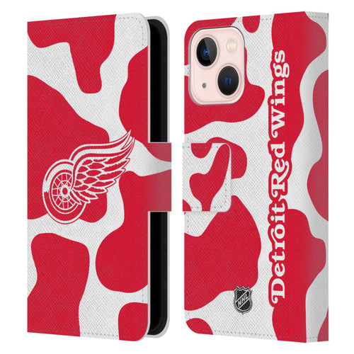 NHL Detroit Red Wings Cow Pattern Leather Book Wallet Case Cover For Apple iPhone 13 Mini