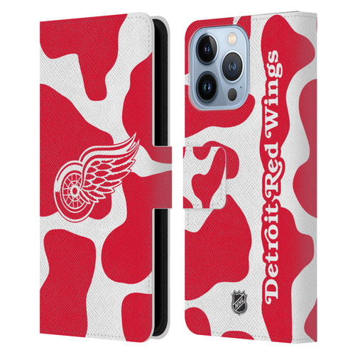 NHL Detroit Red Wings Cow Pattern Leather Book Wallet Case Cover For Apple iPhone 13 Pro
