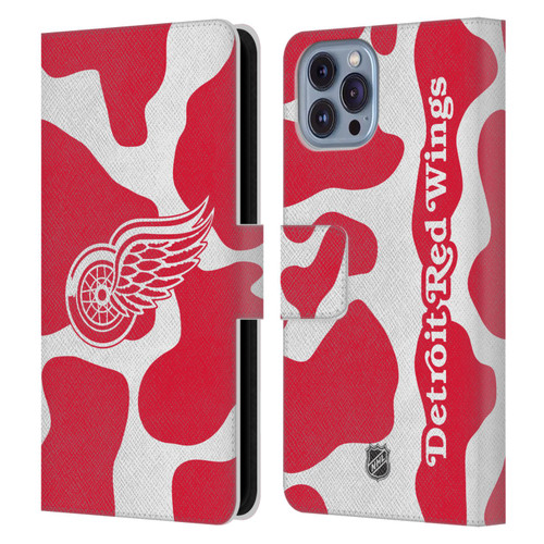 NHL Detroit Red Wings Cow Pattern Leather Book Wallet Case Cover For Apple iPhone 14
