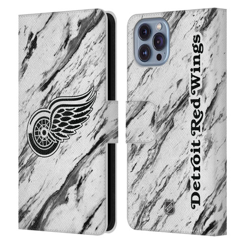 NHL Detroit Red Wings Marble Leather Book Wallet Case Cover For Apple iPhone 14