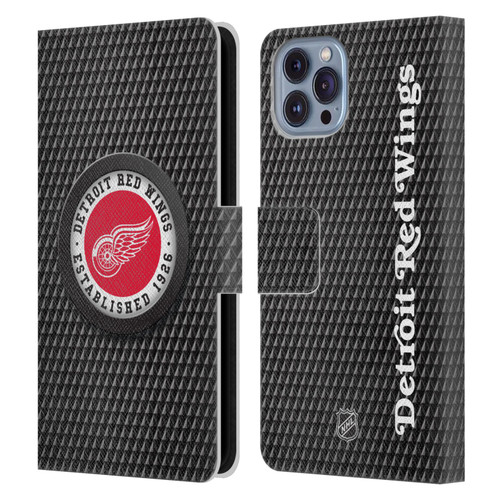 NHL Detroit Red Wings Puck Texture Leather Book Wallet Case Cover For Apple iPhone 14