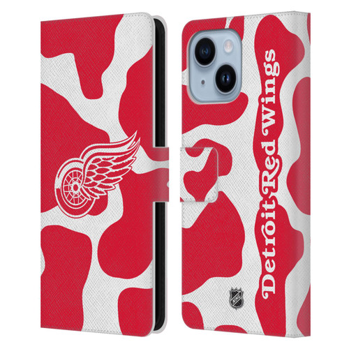 NHL Detroit Red Wings Cow Pattern Leather Book Wallet Case Cover For Apple iPhone 14 Plus