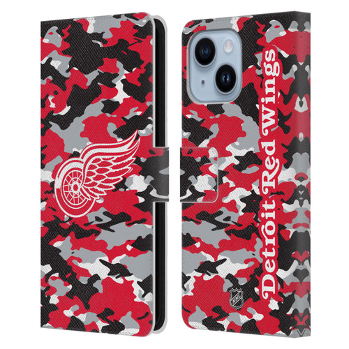 NHL Detroit Red Wings Camouflage Leather Book Wallet Case Cover For Apple iPhone 14 Plus