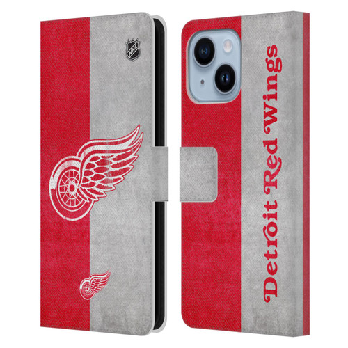 NHL Detroit Red Wings Half Distressed Leather Book Wallet Case Cover For Apple iPhone 14 Plus