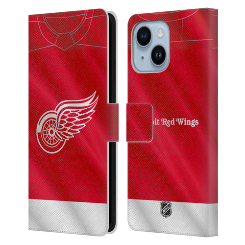 NHL Detroit Red Wings Jersey Leather Book Wallet Case Cover For Apple iPhone 14 Plus