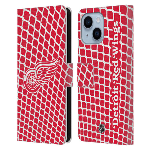 NHL Detroit Red Wings Net Pattern Leather Book Wallet Case Cover For Apple iPhone 14 Plus