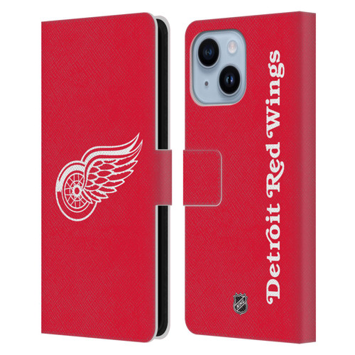 NHL Detroit Red Wings Plain Leather Book Wallet Case Cover For Apple iPhone 14 Plus