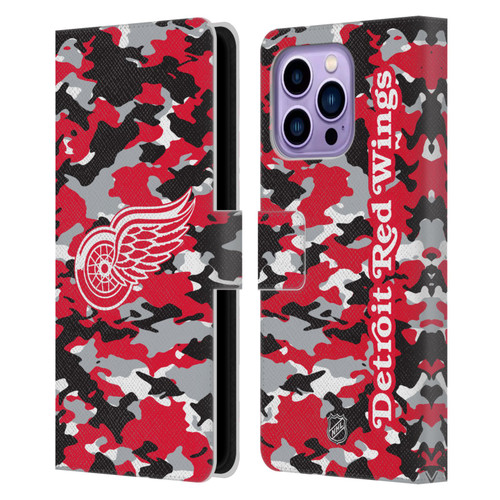 NHL Detroit Red Wings Camouflage Leather Book Wallet Case Cover For Apple iPhone 14 Pro Max