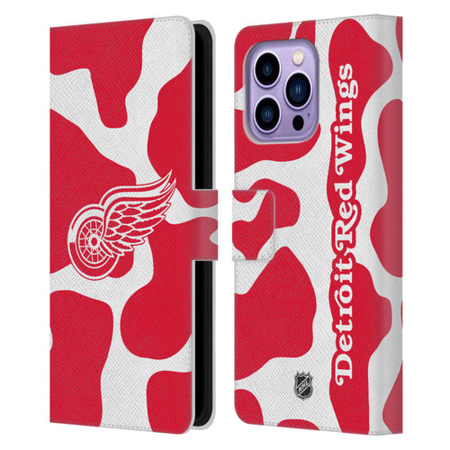 NHL Detroit Red Wings Cow Pattern Leather Book Wallet Case Cover For Apple iPhone 14 Pro Max