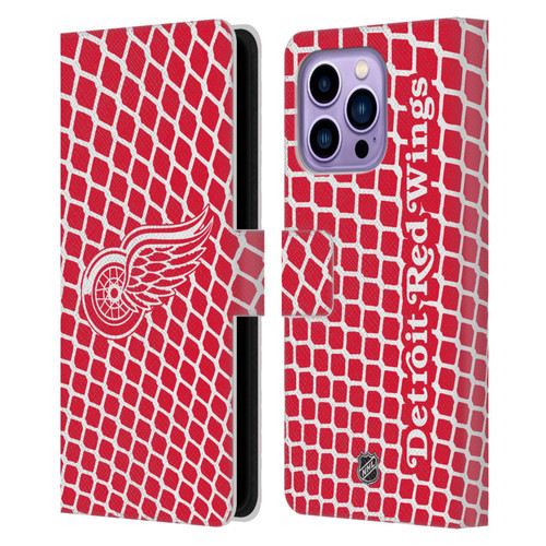 NHL Detroit Red Wings Net Pattern Leather Book Wallet Case Cover For Apple iPhone 14 Pro Max